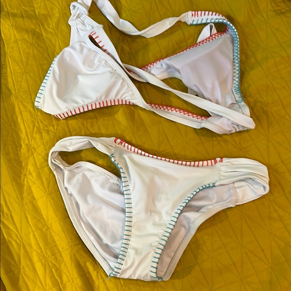 Lucky Brand White Bikini with Multicolor Trim